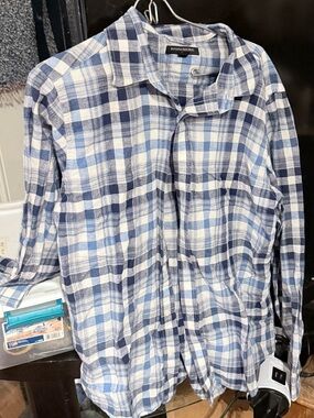 Banana Republic Blue and White Plaid Button-Down Shirt